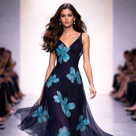 Long Blue Floral Summer Dress - Picture 4 of 6